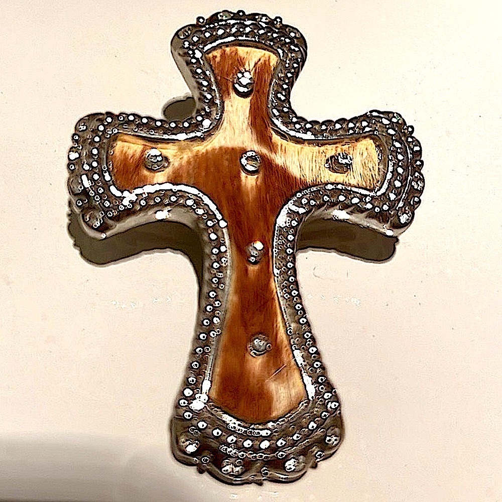 ✝️ GENUINE COWHIDE RHINESTONE STAINLESS STEEL CROSS CLIP SLIDE NECKLACE PENDANT - Picture 5 of 11